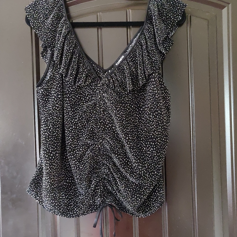 Express Pleated Print Cinched Front Top